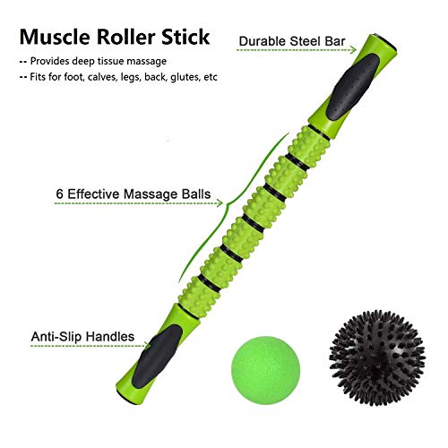 6 in 1 Premium Massage Foam Roller Kit 18" Large Foam Roller with Muscle Roller Stick 2 Massage Balls & 1 Resistance Band for Physical Therapy Injury Prevention Stretching Yoga & Trigger Point
