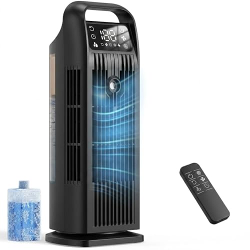 6 in 1 Portable Air Conditioner, Silent Air Conditioning with Air Cooler, 1200 ml, Oscillation 120°, Timer 1-12H, 4 Speeds, Touch Controls and Remote Control (Night Black)