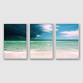 Framed Canvas Wall Art for Living Room, Bedroom Ocean Sea Beach Canvas Prints for Modern Home Decoration Ready to Hang - 16"x24"x3 Panels