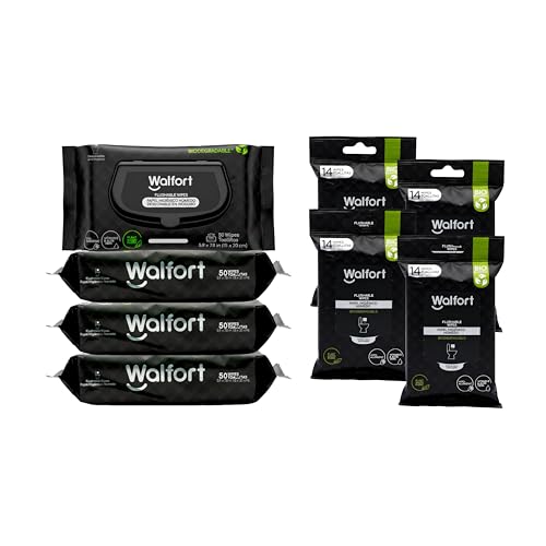 Walfort | Combo Papel Higiénico Húmedo. Caja con 4 paquetes de 14 pzs c/u y 4 paquetes de 50 pzs c/u