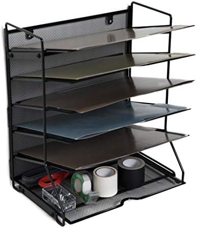 Klickpick Office Wall Mount Metal Mesh File Organizer Magazine Holder Organizer 5 Section Racks Multipurpose Use to Display Files, Magazine, Newspapers (Black, 5 Section Rack Large)