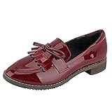 Meeshine Womens Leather Slip on Flat Oxfords Shoes Fringe Low Heel Loafers Shoes