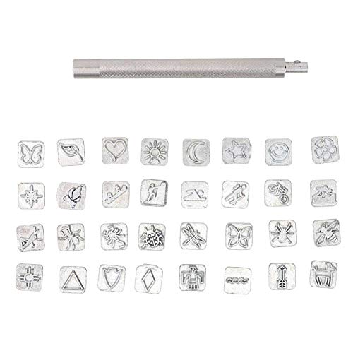 32Pcs Leathercraft Metal Stamps Punch Set Alloy Steel Imprinted Leather Craft Stamps Tools for Leather Belt Bag Hat Shoes Craft Marking(#1) Leather Tools Leather Tools