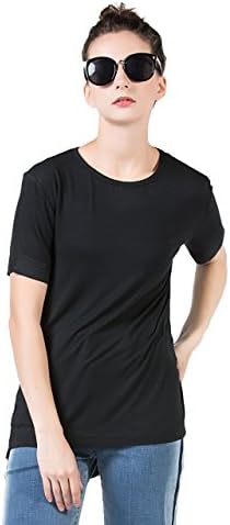 PERHAPS U Womens Crew Neck Soft Tee Slub Cotton Plain Basic Tee Shirts(S, Black)