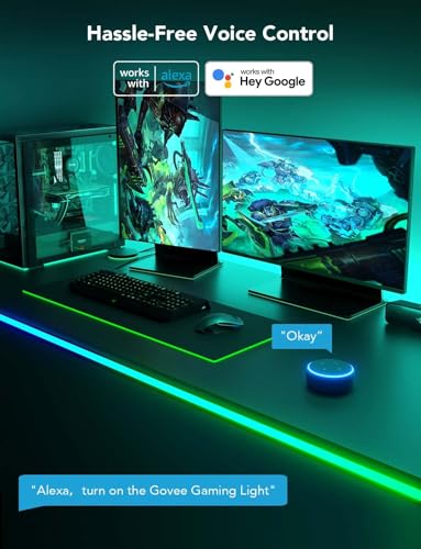Govee RGBIC Gaming Lights, 3M Neon Rope Lights Soft Lighting for Gaming Desk, LED Strip Lights Syncing with Razer Chroma, Smart App Control, Support Cutting, Music Sync, Adapter (Only 2.4G Wi-Fi)