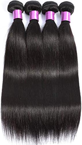 AUTTO Hair Unprocessed Brazilian Virgin Hair Straight Hair Bundles Virgin Human Hair Extensions Weft Natural Black Color (100+/-5g)/pc (24242424)