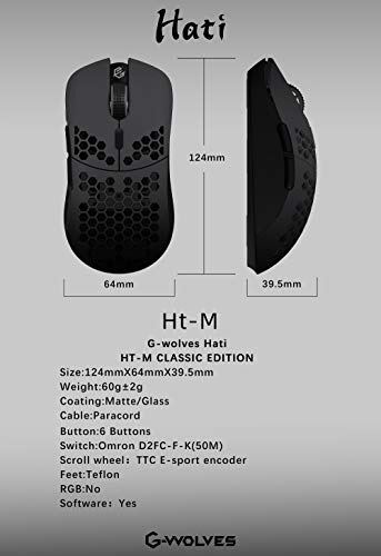 G-Wolves Hati HT-M 3360 Ultra Lightweight Honeycomb Shell Wired Gaming Mouse up to 12000 cpi - 6 Buttons - 2.18 oz (61g) (Midnight Shadow)