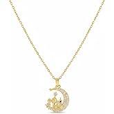 Gweqou Trendy Necklaces for Women 18K Gold Plated Dainty CZ Pendant Necklace Starfish Star Moon Element Necklace Jewelry