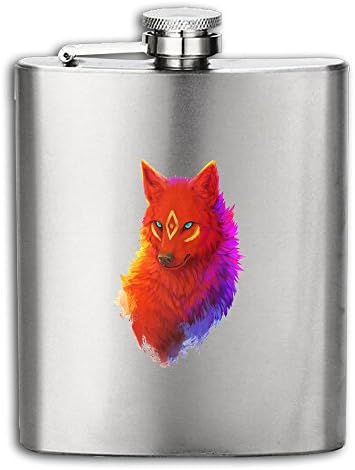 Colorful Wolf Fierce Eye 304 Stainless Steel Hip Flask Whiskey Wine Pot Bottle For Tourism,Camping 7OZ