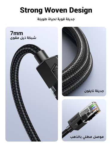 UGREEN Ethernet Cable Cat 6 2M Braided Network Cable 1Gbps High Speed Internet Cord Shielded LAN Wire RJ45 Connector Compatible with Router PS5 Xbox Smart TV Switch WiFi Extender Ethernet Adapter