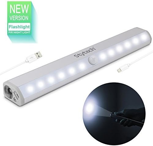 Wireless Motion Sensor Closet Light - Cabinet Light Stick-on Anywhere 12 LED Wardrobe/Stairs/Step/Dorm Light Strip,LED Home Night Light, USB Rechargeable Safe Lights with Flashlight