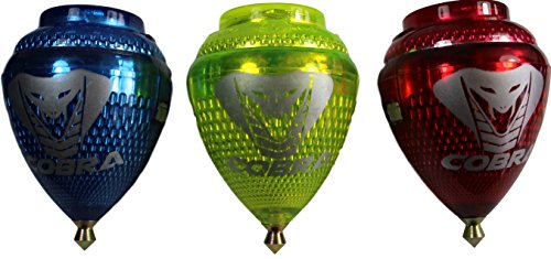 3 Pack Cobra Durable Plastic Spin Tops & Metal Tip Made in Mexico - Trompo Mexicano Modelo Cobra Plástico Durable & Punta de Metal (Pack of 3 Assorted Colors)