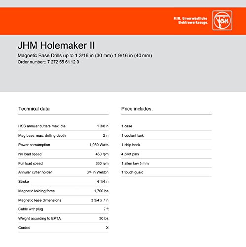 Jancy Holemaker II Portable Magnet-Base Drill, 120V, 11.5 Amp Motor, 1-3/8" Diameter x 2" Depth Capacity