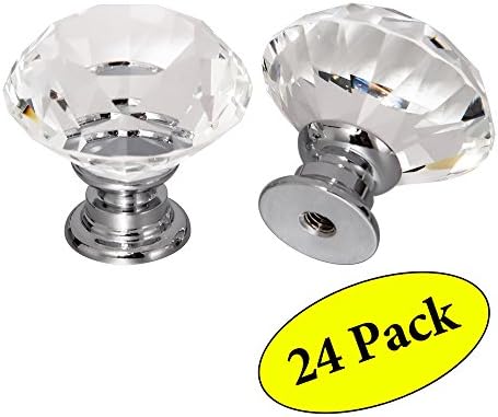 Deekec Cabinet Knob Diamond Shape Crystal Glass Cupboard Drawer Hand Pull Transparent (24 Pack)