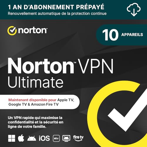 Norton VPN Ultimate 2026 │ 10 appareil │ 1 An d'abonnement avec renouvellement automatique │ Code d'activation - envoi par email