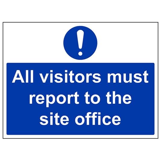 V Safety Mandatory General - All Visitors Must Report To The Site Office - 400 X 300MM Safety Sign With Snap Frame — image 1