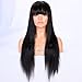 premier 360 Lace Frontal Wig with Bangs Light Yaki Straight Human Hair Wigs for Women, 150% Density Brazilian Remy Yaki Human Hair Wigs with Bangs 360 Lace Front Wigs Pre Plucked Hairline 14 Inches