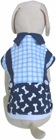 UP Collection Blue Gingham and White Printed Bones Top for Dogs, X-Small