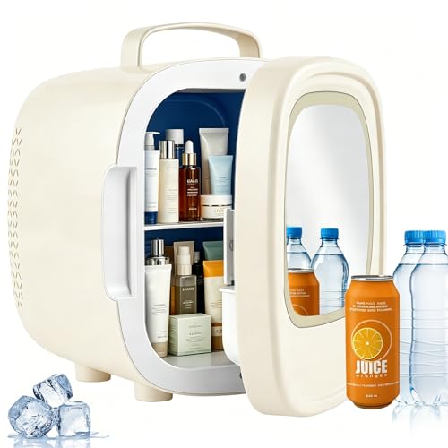 Refrigerador para Skincare 6L, Mini Nevera Portátil con Termoeléctrico Enfría/Calienta, Luces LED con Espejo, Mini Refri para Cosméticos, Bebidas, Leche Materna, Ideal para Belleza, Hogar y Coche