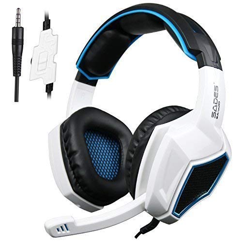 PS4 Xbox One Gaming Headsets,Sades SA920 3.5mm Wired Over Ear Stereo Gaming Headphones with Microphone for PC iOS Computer Gamers Smart Phones Mobiles(Black White)