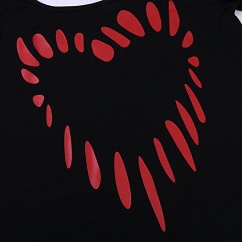 TIFENNY Plus Size Tops, Women Love Printing Shirt Short Sleeve Casual Shirt Shoulder Top (XXL, Black) - Thumbnail 4