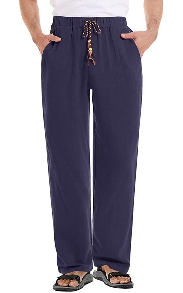 Buy FASKUNOIE Mens Cotton Linen Yoga Pants Loose Fit Beach Trousers