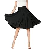PERSUN Women's Basic Flared High Waist Midi Skater Skirt,White,M