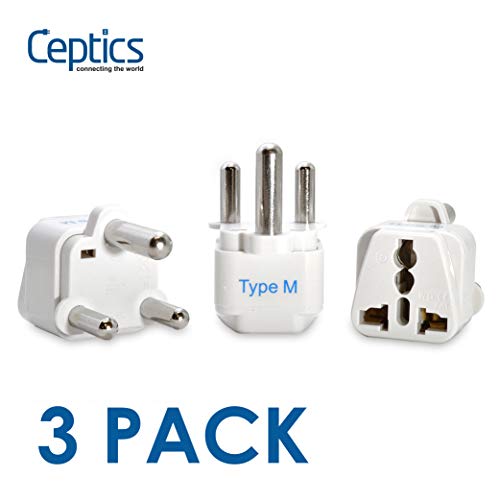 Ceptics South Africa Travel Plug Adapter (Type M) - 3 Pack [Grounded & Universal] (GP-10L-3PK)