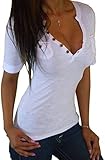 CANIS Women's Sexy Tee Shirt Short Sleeve V Neck Slim Fit Casual Button Blouse Top