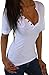 CANIS Women's Sexy Tee Shirt Short Sleeve V Neck Slim Fit Casual Button Blouse Top
