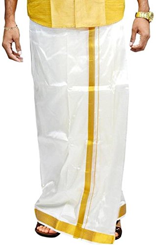 Silk Men's Dhoti Mundu/Veshti/Lungi (32) White