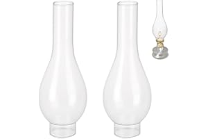 2pcs Oil Lamp Chimney Replacement 1.8 Inch Base by 9.8 Inch Height Clear Glass Hurricane Lamp Globes Shade with Wave Style Lo