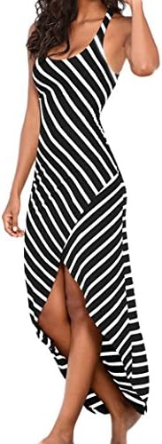 Black Striped Dress for Women Maxi Beach Sleeveless Racerback Sundress Boatneck