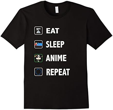 Mens Funny Eat Sleep Anime Repeat TShirt Medium Black
