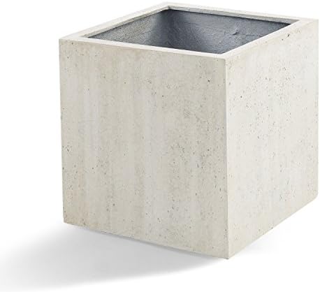 Plant Tub ''Luca No. 4 Lite Cube" Antique White Square Fibreglass *5 Year Guarantee* - 20x20x20cm - F605