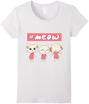 Women's Meow Cute Dancing Japanese Kawaii Anime Manga Cat T-Shirt Medium White