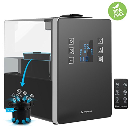 Elechomes Humidifiers Vaporizer with Filter, Warm and Cool Mist Ultrasonic Air Bedroom Humidifier with Remote, 6L Capacity for Large Room Home Babies with No Noise, Waterless Auto Shut-off