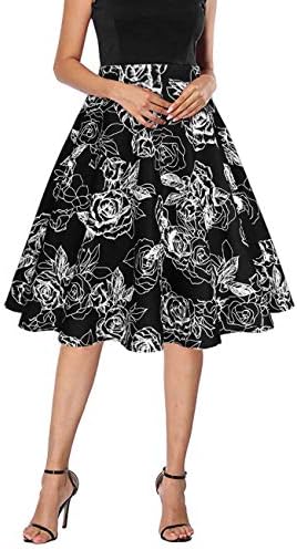 Yanmei Women's 50s Vintage Floral Skirt High Waisted A Line Casual Midi Skirts