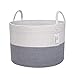 Large Cotton Rope Laundry Basket - Baby Laundry, Woven Laundry Basket, Dog Toy Basket, XXL Blanket Basket, Long Handles, Decorative Nursery Hamper | Grey White 20'' x 13'' Wide Extra Large