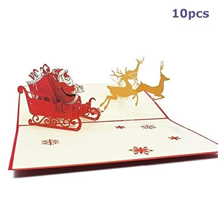 Westtreg 10 Pack Merry Christmas Cards Santa Reindeer Sleigh