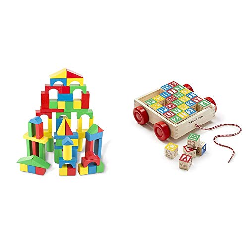 Melissa & Doug Wooden Building Set 100 Blocks in 4 Colors and 9