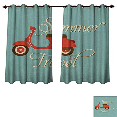 1960s Decorations Bedroom Thermal Blackout Curtains Summer Travel Scooter Vacation Vespa Classic Wheels Rock Cool Cycle Hippy Motorbike Design Blackout Draperies For Bedroom W55 x L39 inch