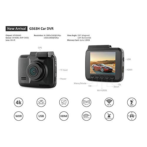 Owill 4K Ultra HD Car Dash Cam 2.4 inch Dash Camera WiFi GPS-AZDOME 170 Â° Wide Angle