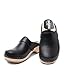 Sandgrens Swedish Low Heel Wooden Clog Mules for Women, US 7-7.5 | Tokyo Black Veg, EU 38