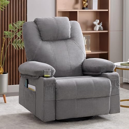 DIFUY Swivel Rocker Recliner Chair with Heat and Massage, 360 Degree Swivel  Rocking Single Sofa with Cup Holde