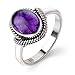 Chuvora 925 Oxidized Sterling Silver Natural Amethyst Gemstone Oval Rope Edge Vintage Band Ring Size 8