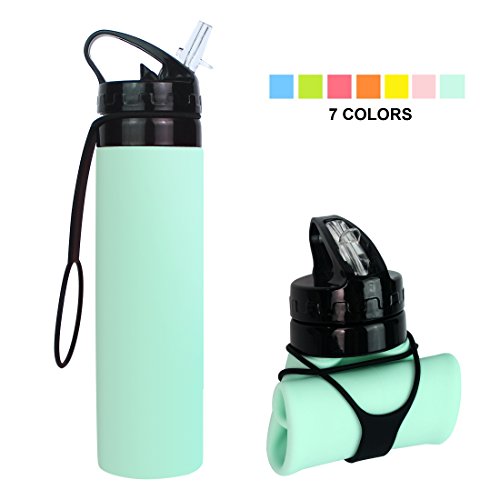 Collapsible Water Bottle, YUANFENG 20oz BPA-Free Leak-Proof Lightweight Silicone Sports Travel Camping Water Bottles (Mint Green)