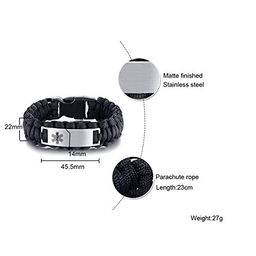 LF Stainless Steel Black Customize Medical Alert Jewelry Sets Emergency ID Tag Caduceus Bracelet Necklace Sets,Free Engraving Medic Jewelry for Men(Medical Alert Necklace + Bracelet)