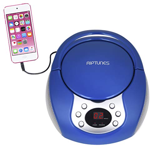 RipTunes CD Player Boombox- Portable Blue Aux-in CD Boombox, AM/FM Radio for Assured Amusement