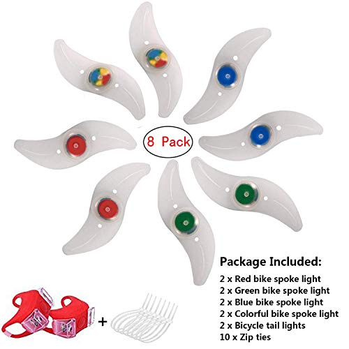 Bike Spoke Lights, 8pcs Cycling Bicycle Wheel Lights with 3 LED Flash Modes for Bike Spoke Decoration and Tire Bike Safety Alarm Light, Waterproof- Batteries Included - Thumbnail 2